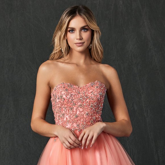 NEW OFF SHOULDER SLEEVELESS BABY DOLL DRESS EMBROIDERED WITH RHINESTONES JT 787 - Picture 3 of 8